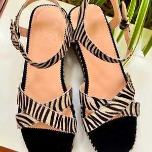J.Crew Calf Hair Zebra Print Wedge Sandals Size 9 Real Fur Platform New Italy